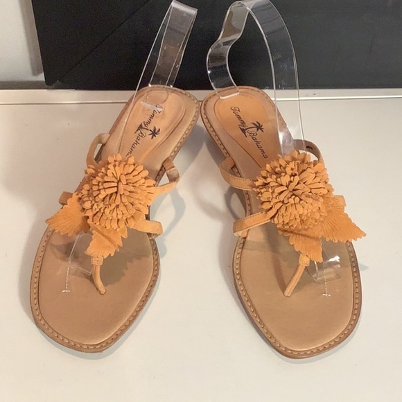 Tommy Bahama Peach Suede Flower Thong Slip On Low Heel Sandal Sz 6.5 - Picture 1 of 12